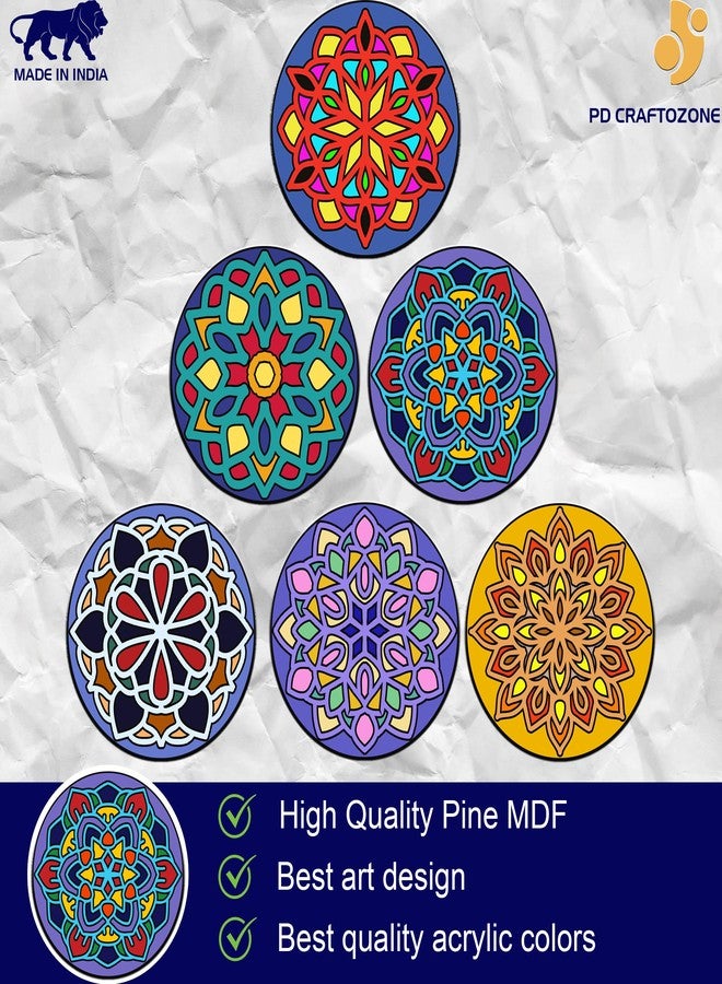 PD Craftozone DIY Mandala Art kit| Acrylic Paints 12 Shades| 6 Pre-Designed Round MDF Board| for Students,Artists & Children| Best Art & Craft for Children Above 9 Years | Mandal Coaster with Stand - Image 2